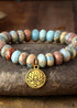 Boho Bracelet, Stretchy Bracelet, 10MM Brown Imperial Japser Lotus
